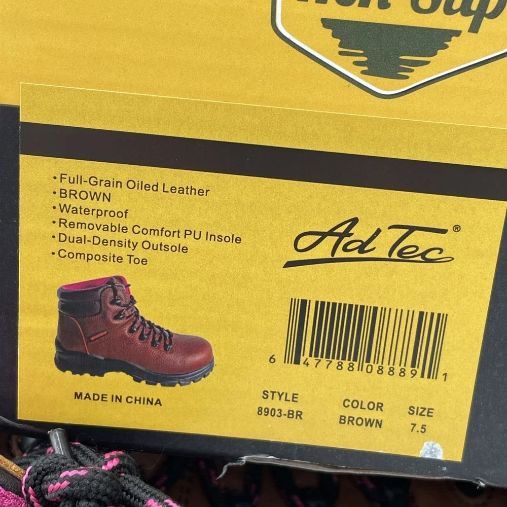 New AdTec Footwear Women's 7.5 Leather Waterproof Composite Toe Work Boot Brown